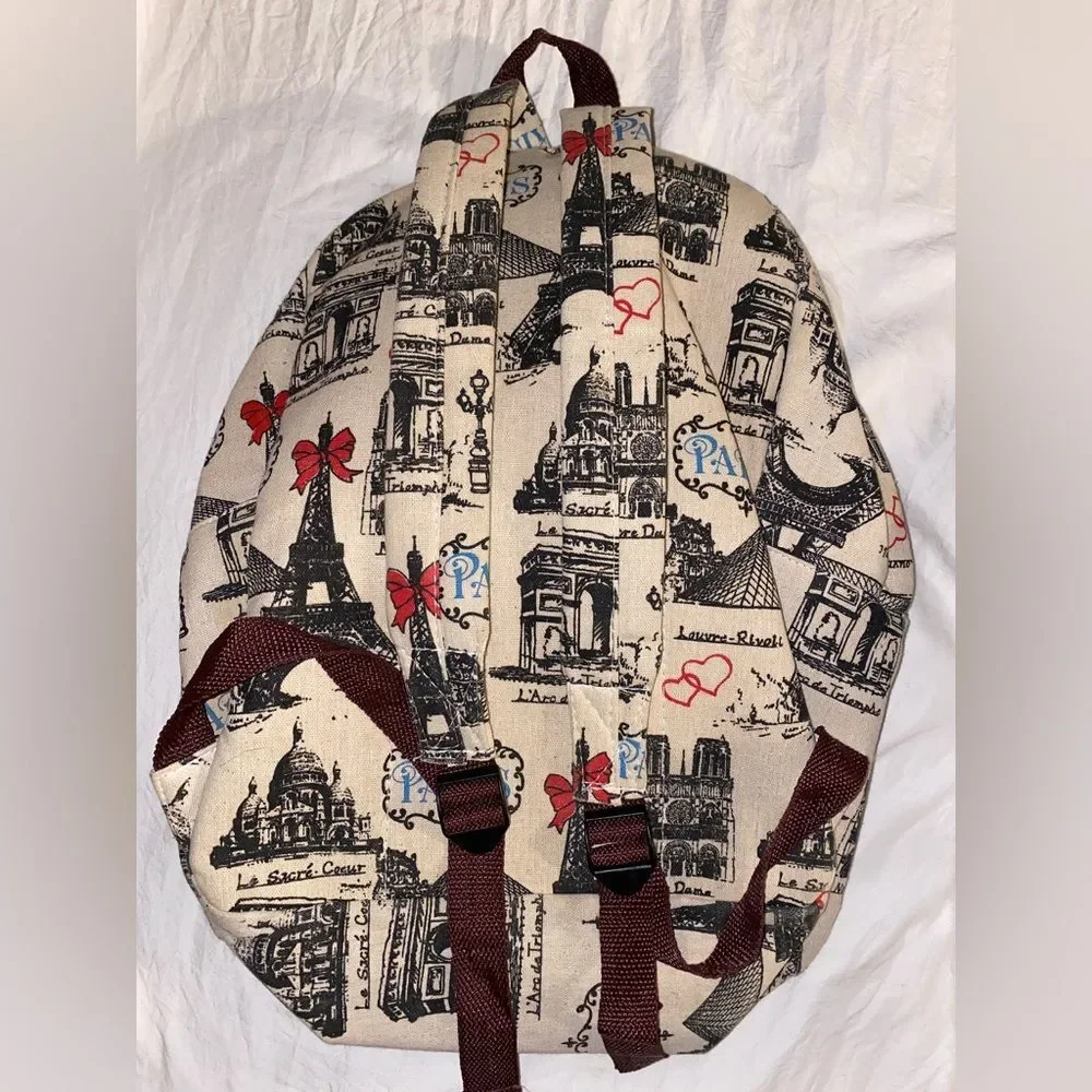 Handmade Paris Eiffel Tower French Romance Vintage Backpack With Keychain